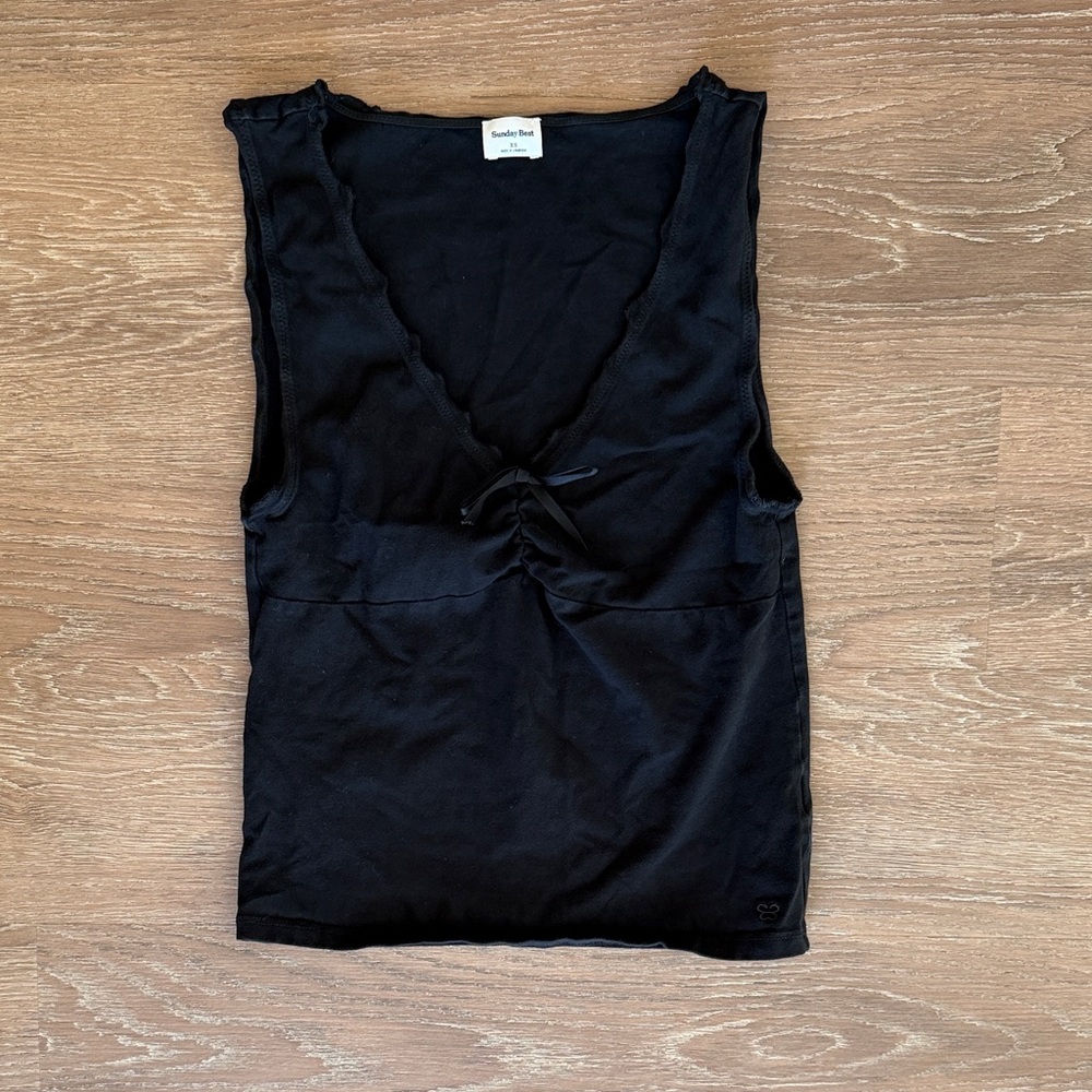 Aritzia Sunday Best Black V-Neck Tank top with bow